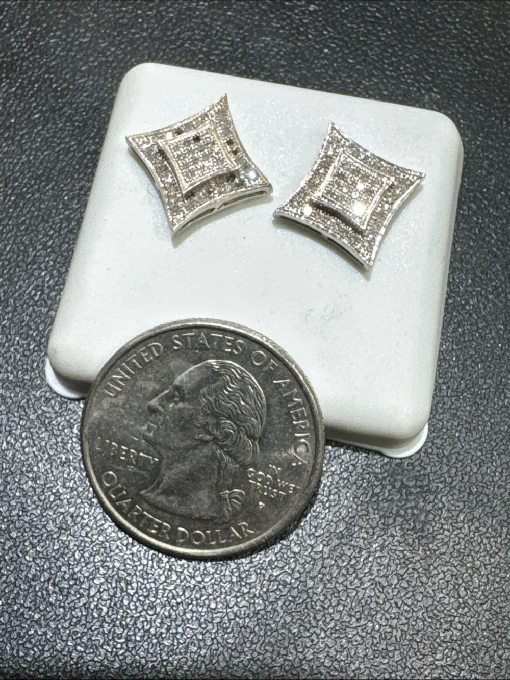 925 Sterling Silver Diamond Stud Earrings 0.25 CT Pave 2.6g Square Cluster